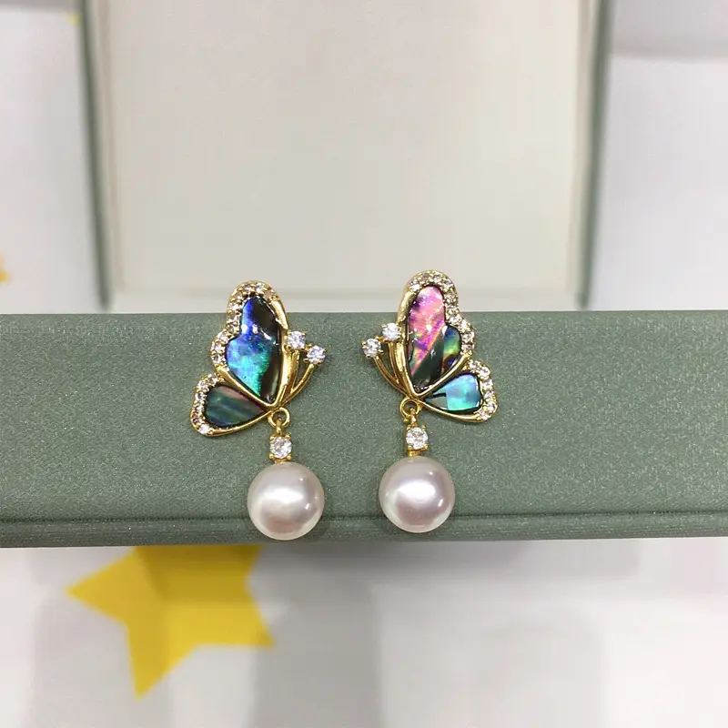 Women's Colorful Abalone Pearl Earrings 18K Gold - Image 4