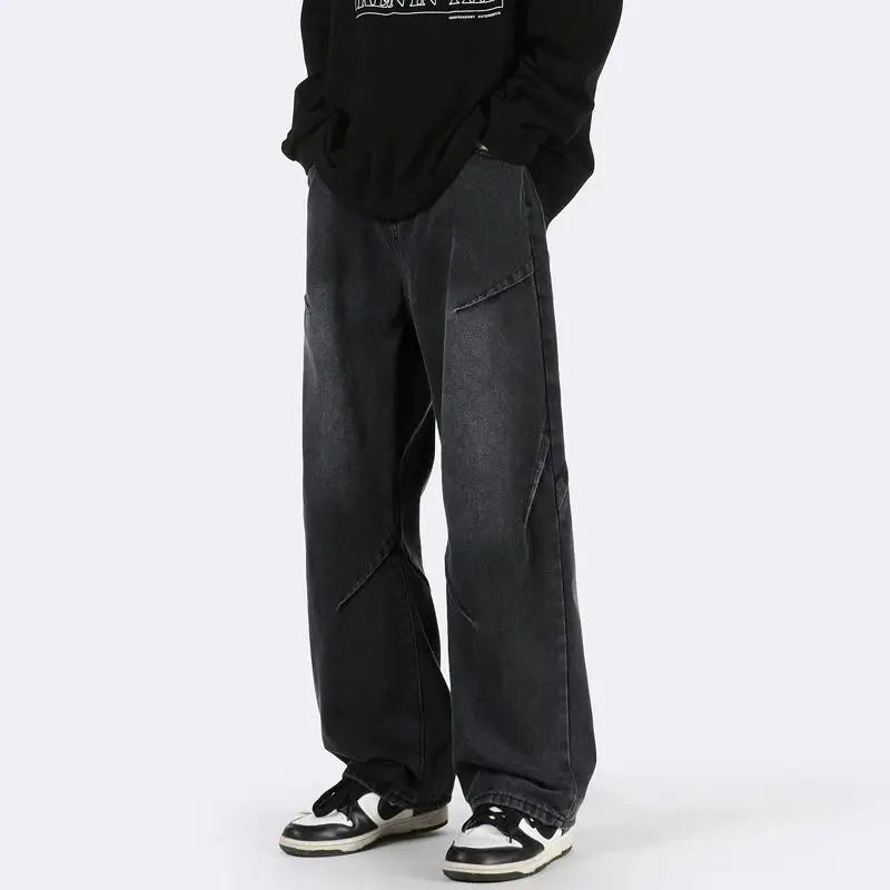 Men Wide Leg Retro Draped Jeans Spring Autumn - Image 4