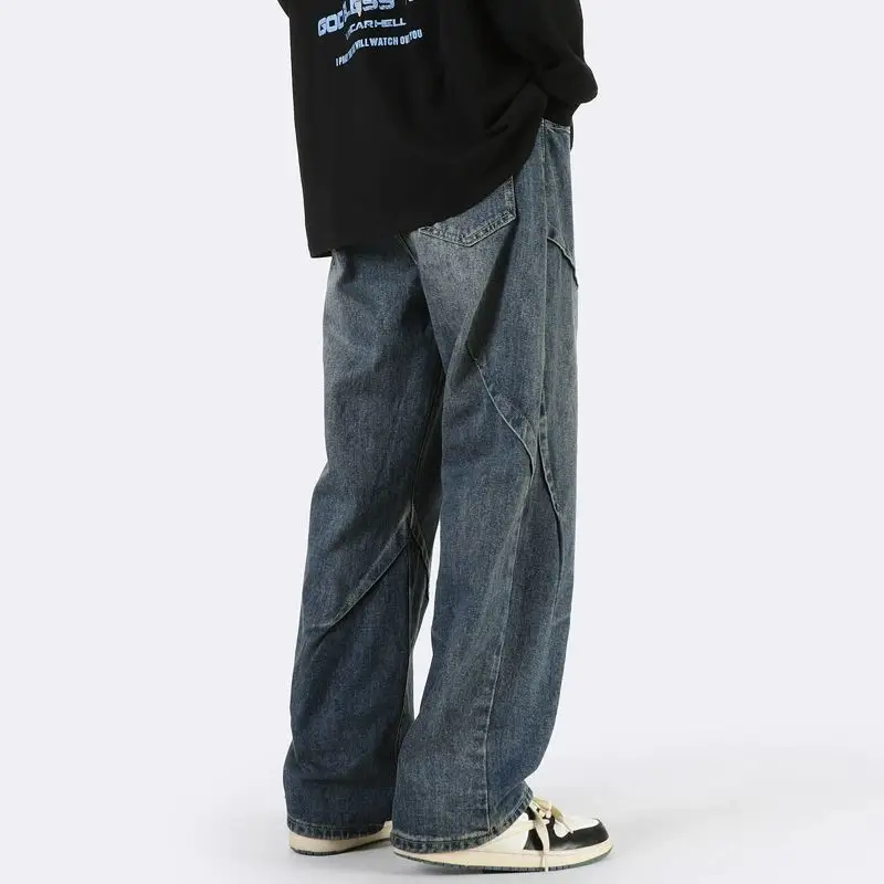 Men Wide Leg Retro Draped Jeans Spring Autumn - Image 5