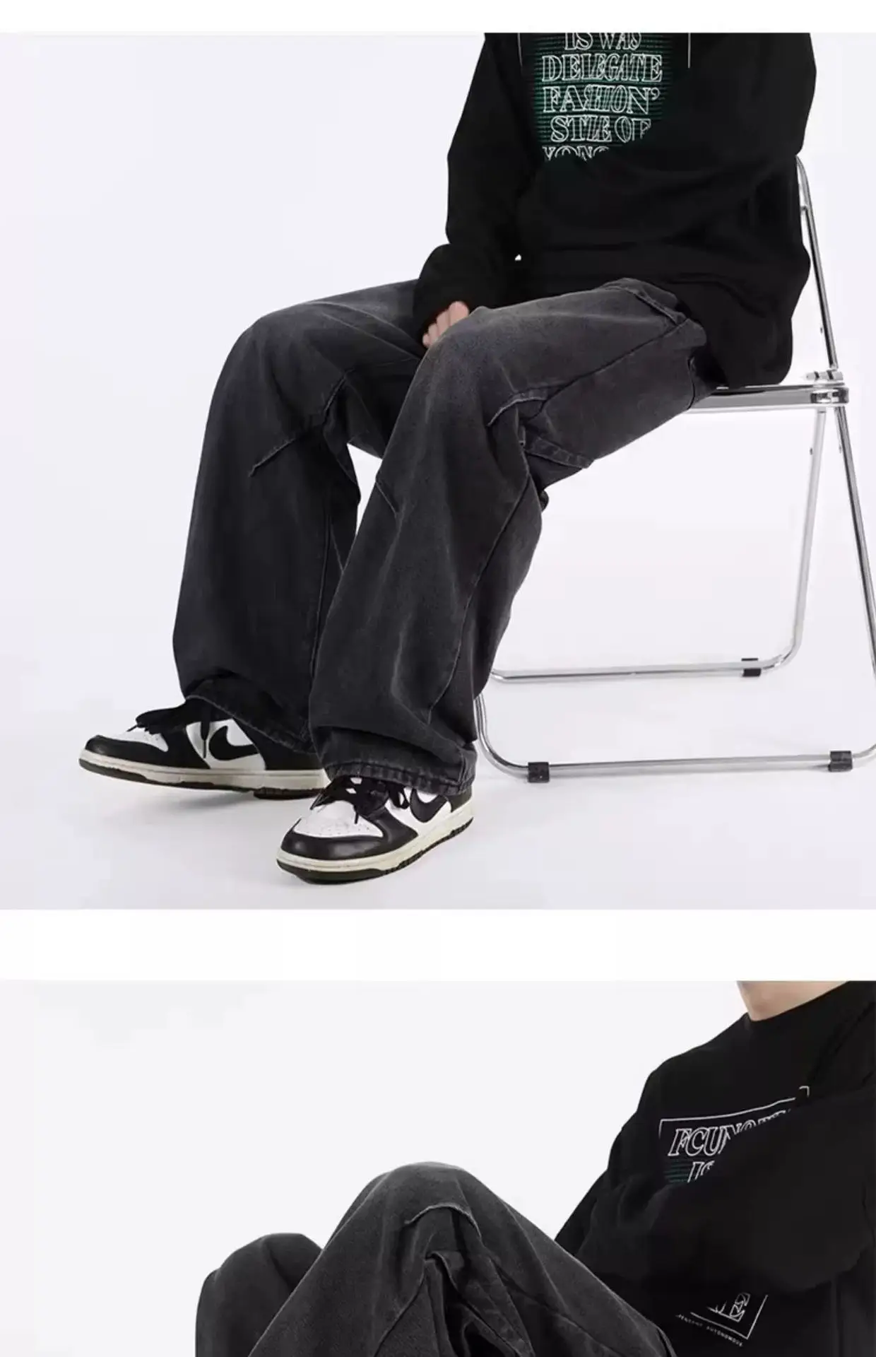 Men Wide Leg Retro Draped Jeans Spring Autumn — feature 12