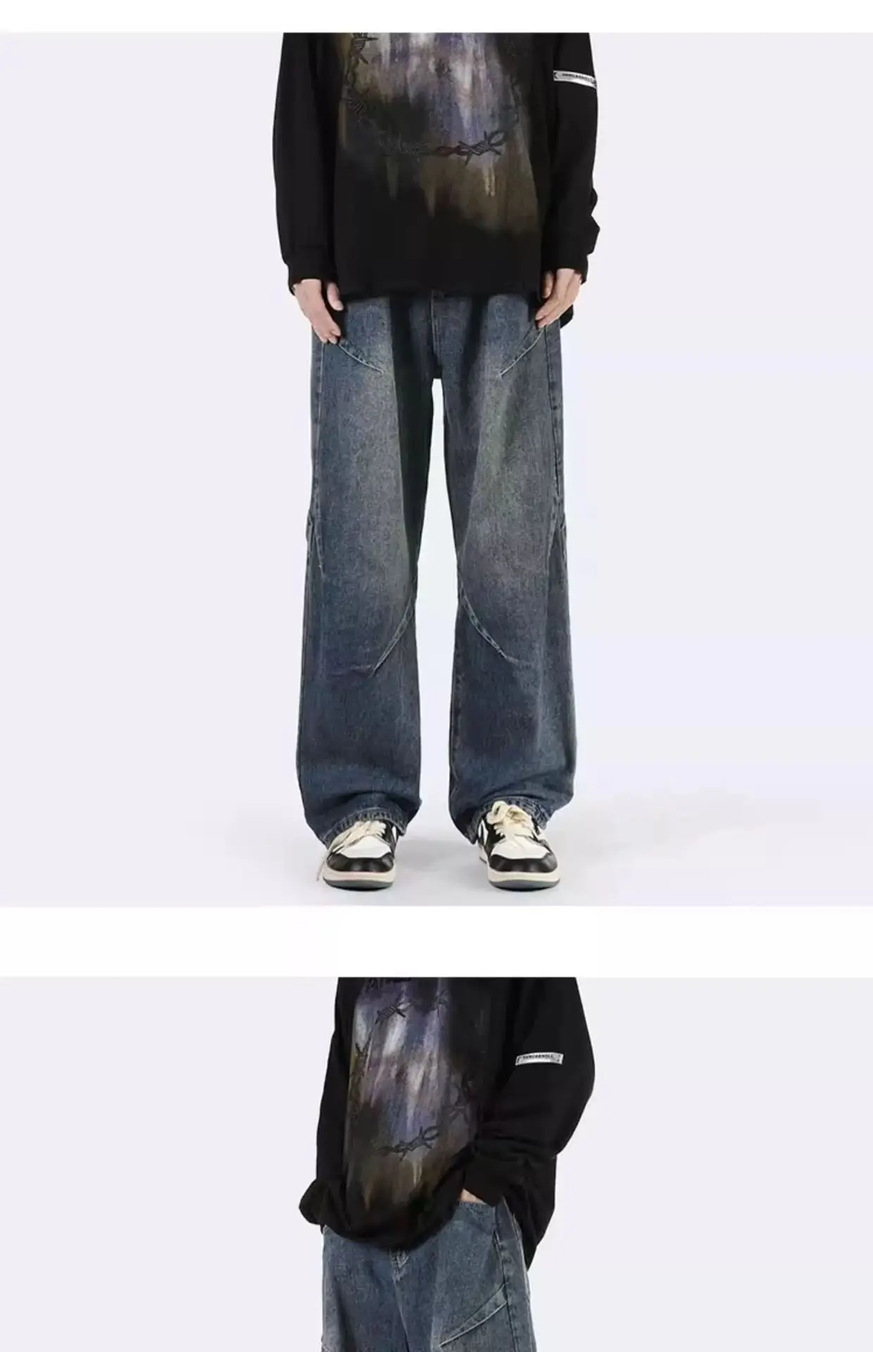 Men Wide Leg Retro Draped Jeans Spring Autumn — feature 14
