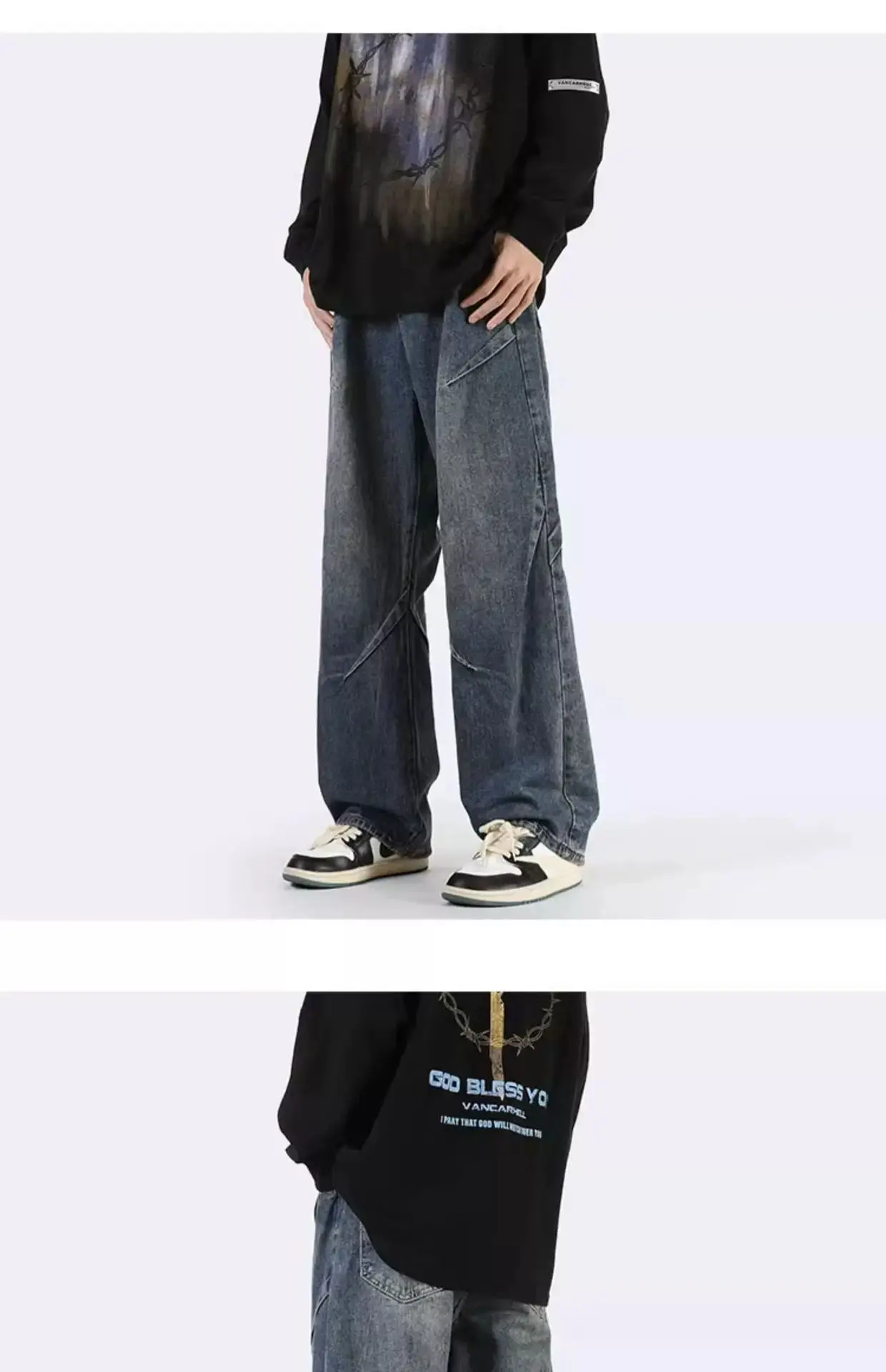 Men Wide Leg Retro Draped Jeans Spring Autumn — feature 16
