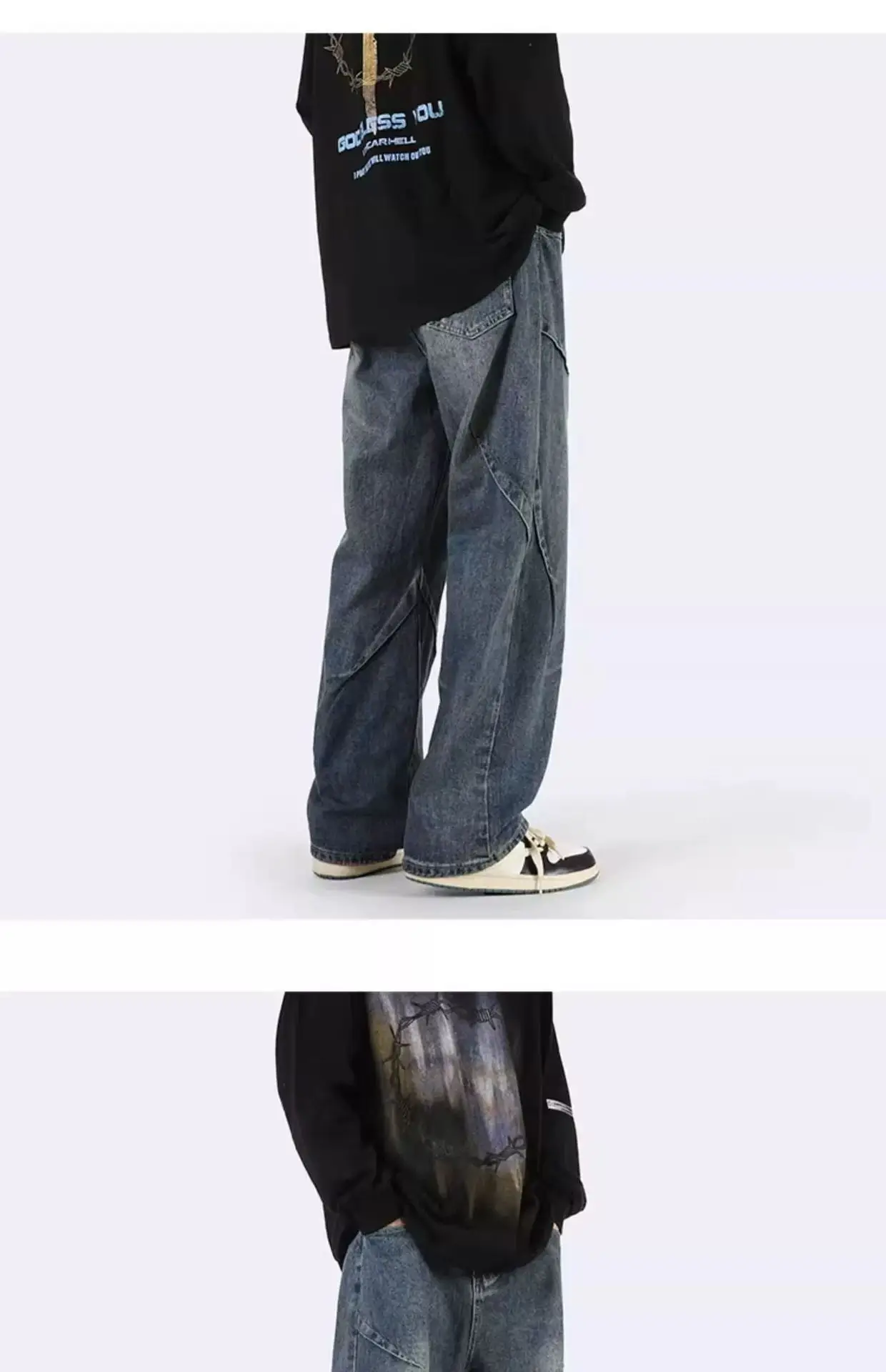Men Wide Leg Retro Draped Jeans Spring Autumn — feature 18