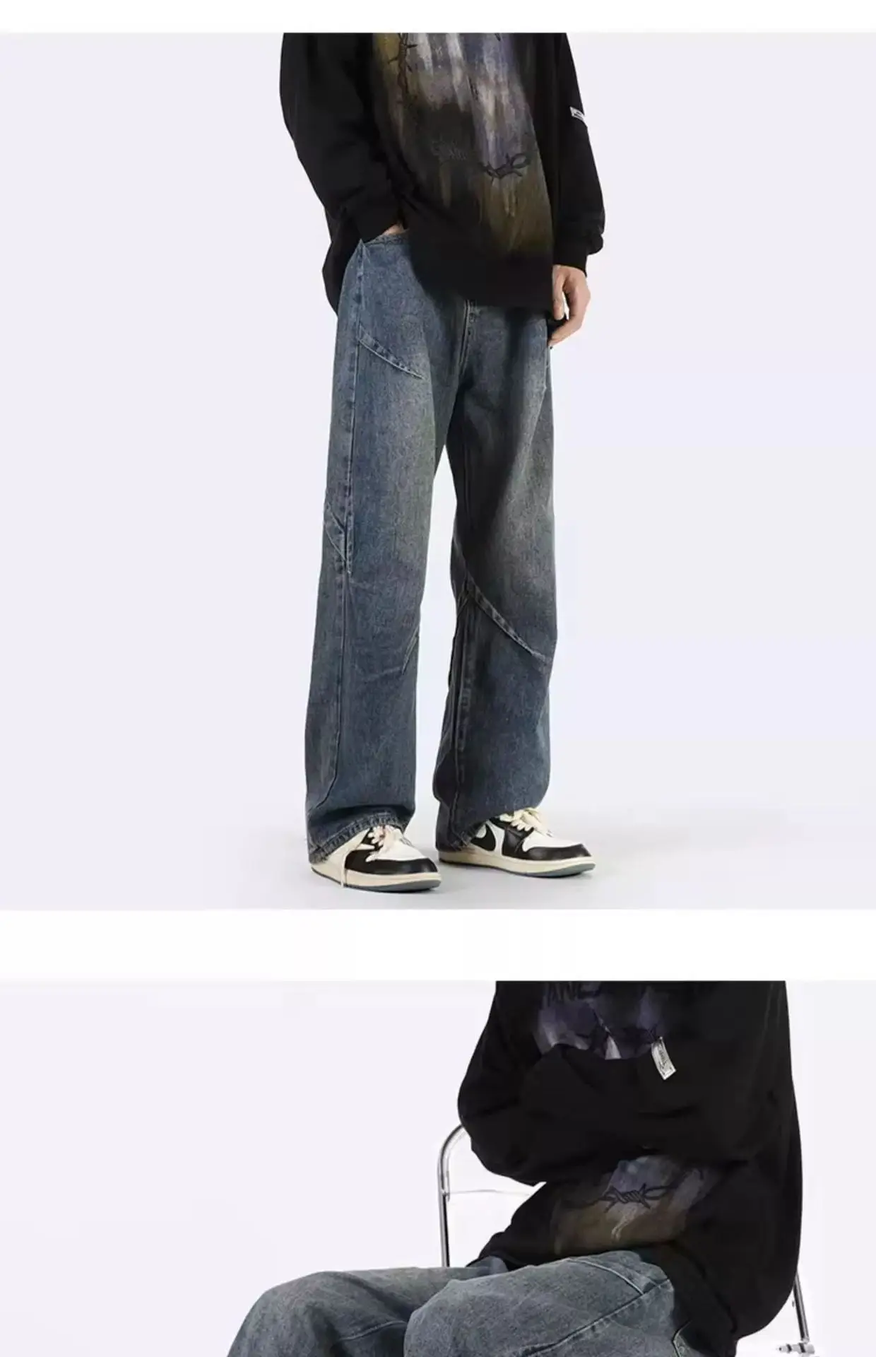 Men Wide Leg Retro Draped Jeans Spring Autumn — feature 20