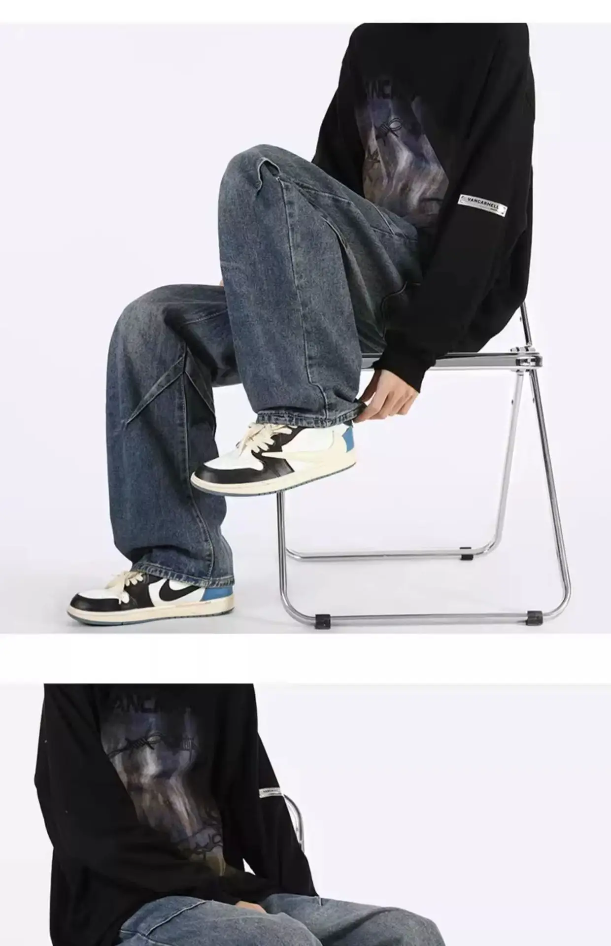 Men Wide Leg Retro Draped Jeans Spring Autumn — feature 22