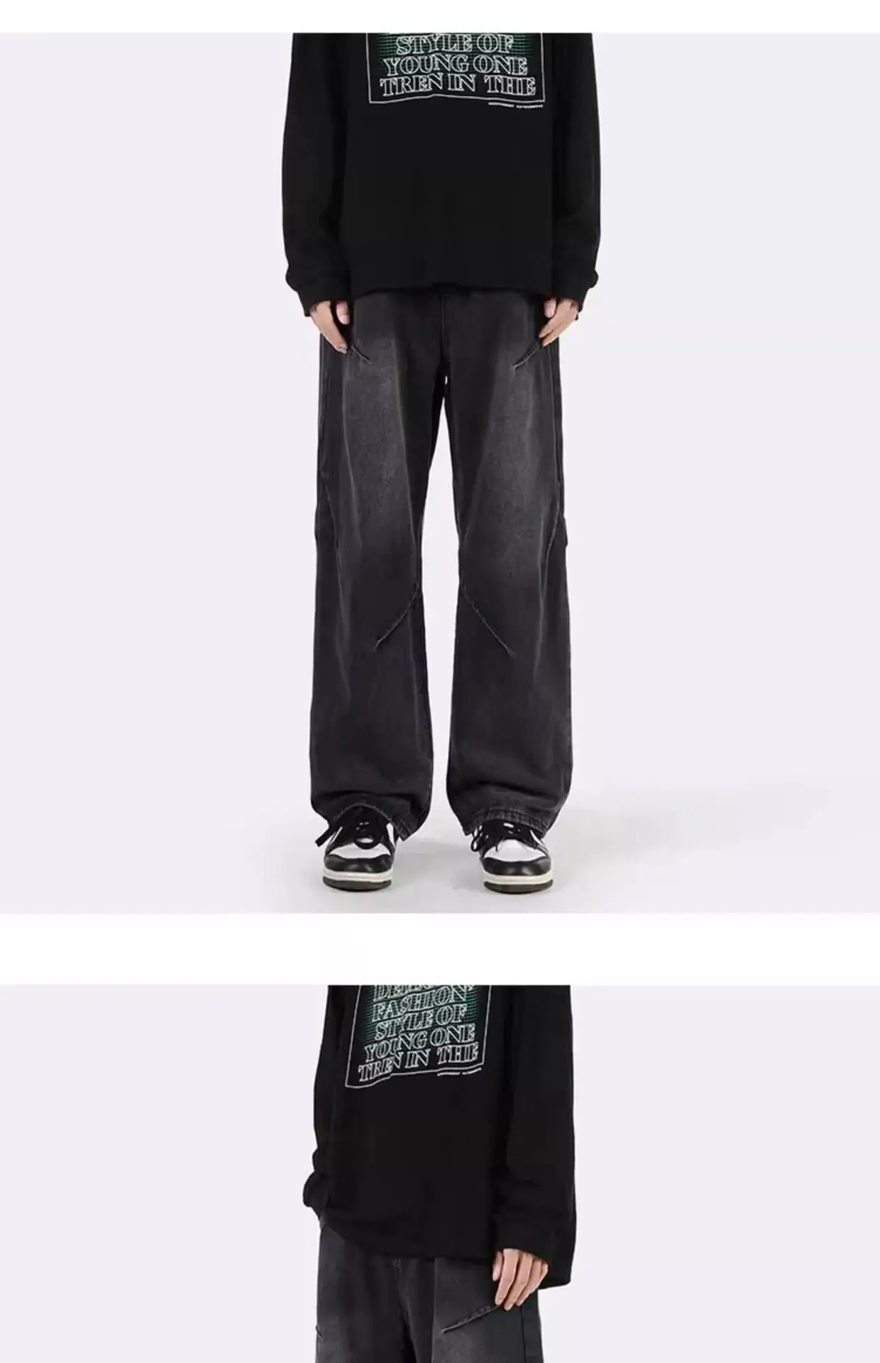 Men Wide Leg Retro Draped Jeans Spring Autumn — feature 6