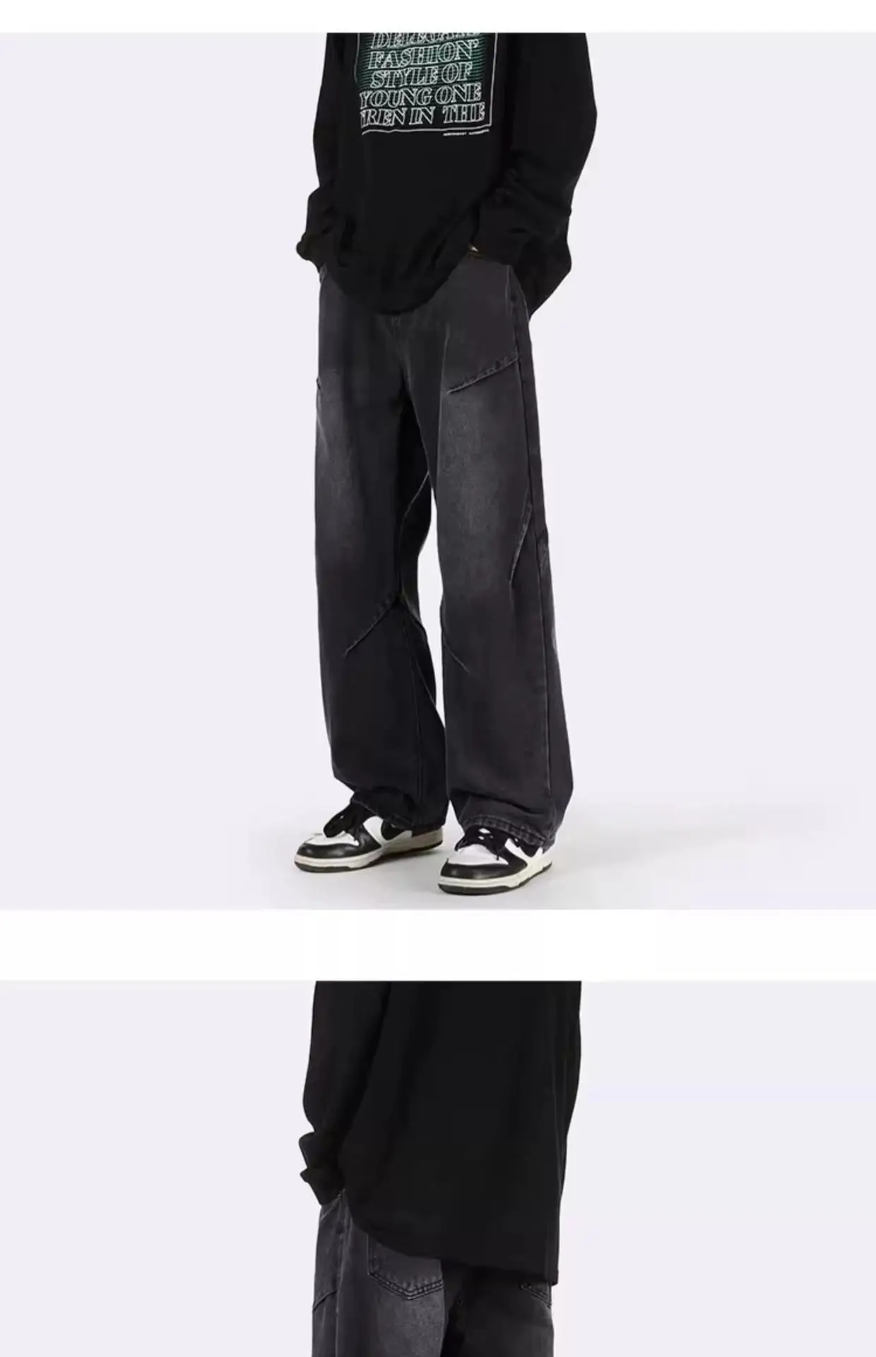 Men Wide Leg Retro Draped Jeans Spring Autumn — feature 8