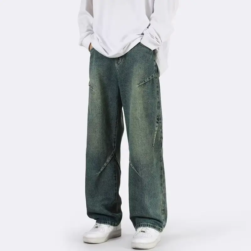 Men Wide Leg Retro Draped Jeans Spring Autumn - Image 3