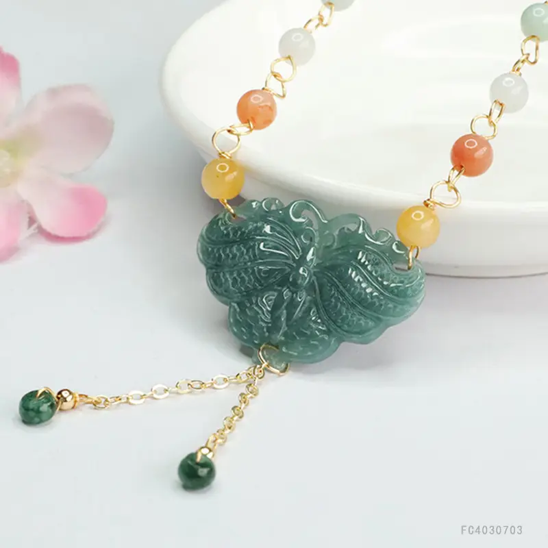 Jade Necklace Blue Butterfly Pendant for Women