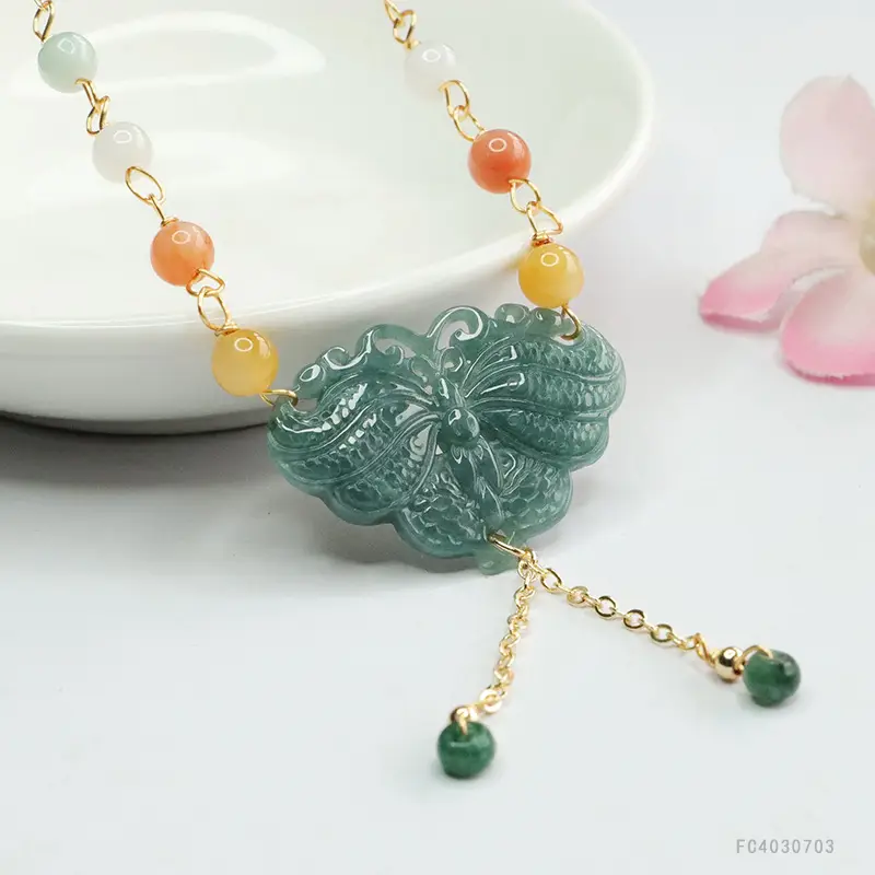 Jade Necklace Blue Butterfly Pendant for Women