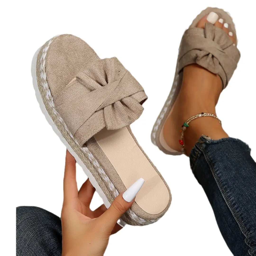 2024 Summer new platform platform heel cross-border large size women's slippers fashion bow open toe beach shoes - Image 11