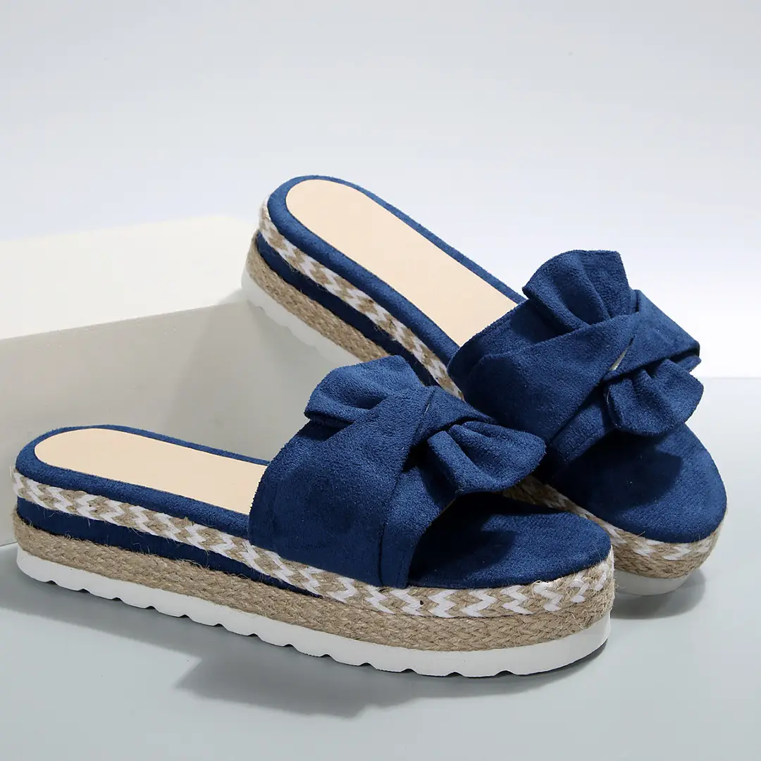 2024 Summer new platform platform heel cross-border large size women's slippers fashion bow open toe beach shoes — feature 1