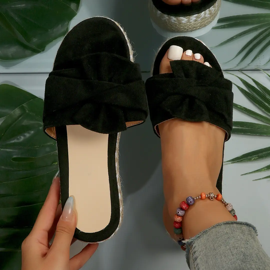 2024 Summer new platform platform heel cross-border large size women's slippers fashion bow open toe beach shoes — feature 10