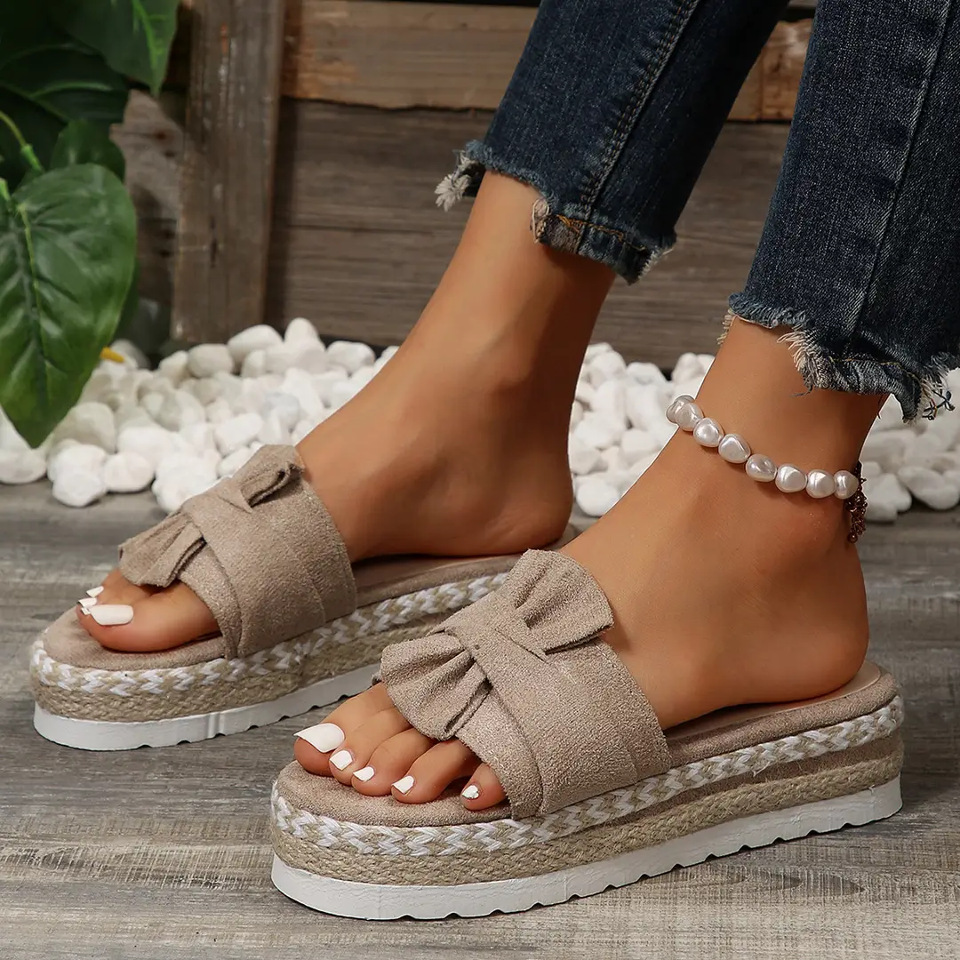 2024 Summer new platform platform heel cross-border large size women's slippers fashion bow open toe beach shoes — feature 13