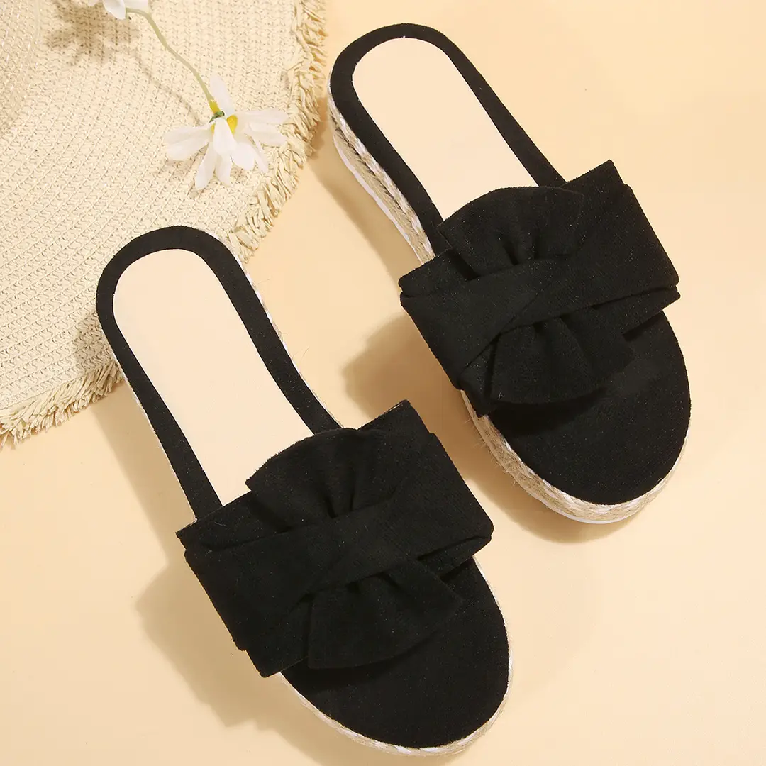 2024 Summer new platform platform heel cross-border large size women's slippers fashion bow open toe beach shoes — feature 15