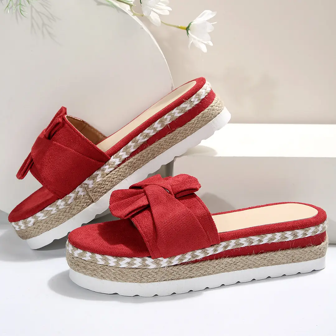 2024 Summer new platform platform heel cross-border large size women's slippers fashion bow open toe beach shoes — feature 16