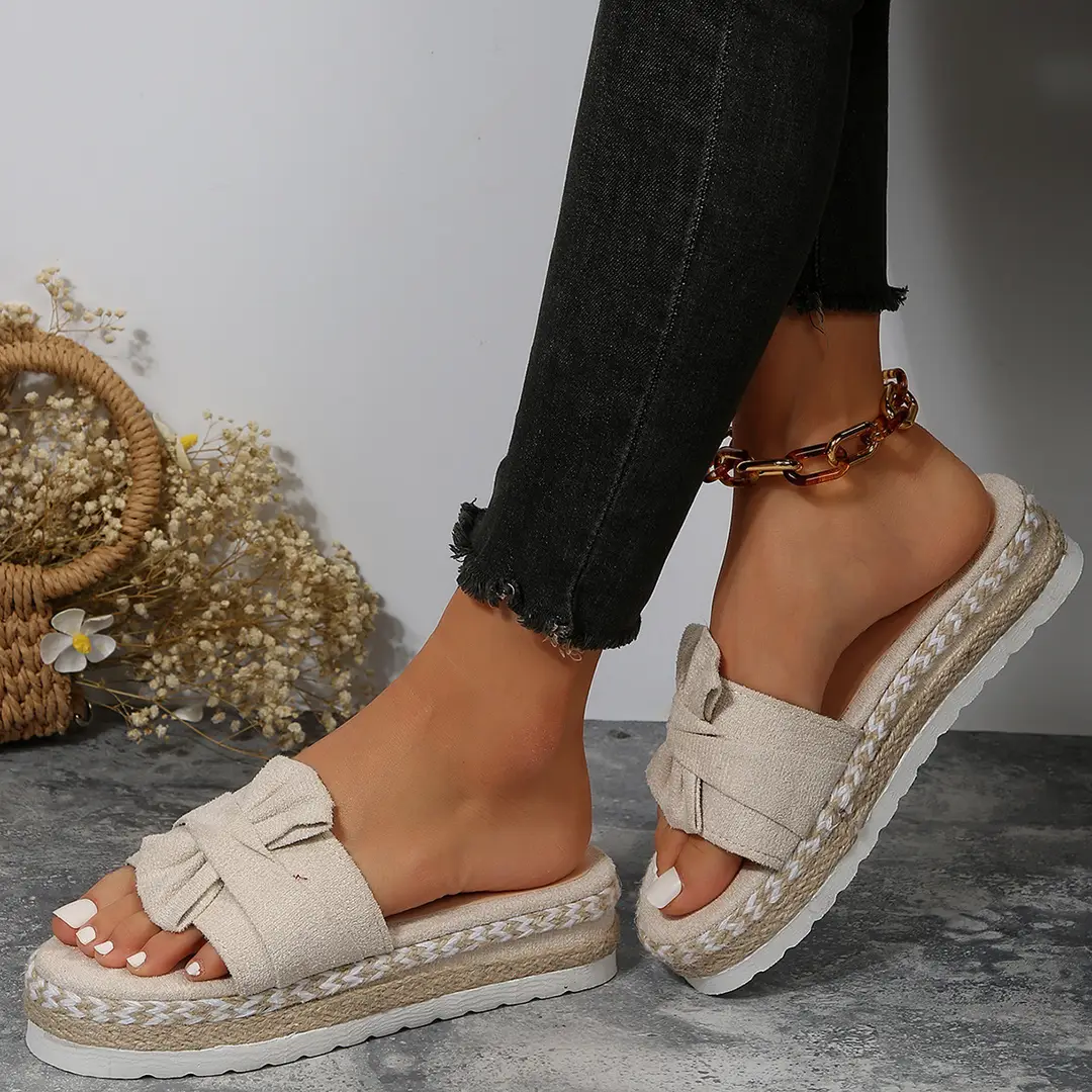 2024 Summer new platform platform heel cross-border large size women's slippers fashion bow open toe beach shoes — feature 19
