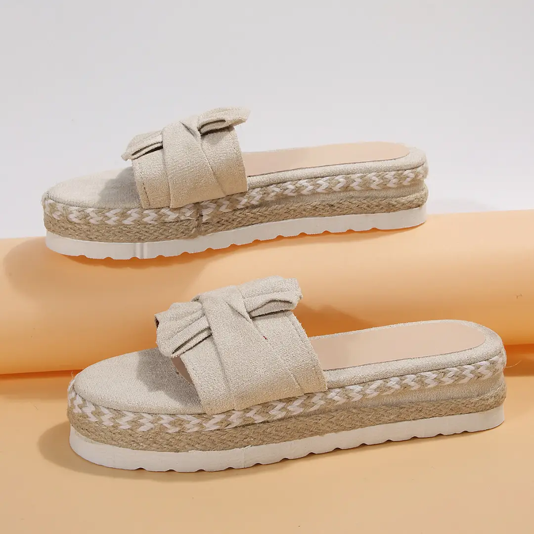 2024 Summer new platform platform heel cross-border large size women's slippers fashion bow open toe beach shoes — feature 2
