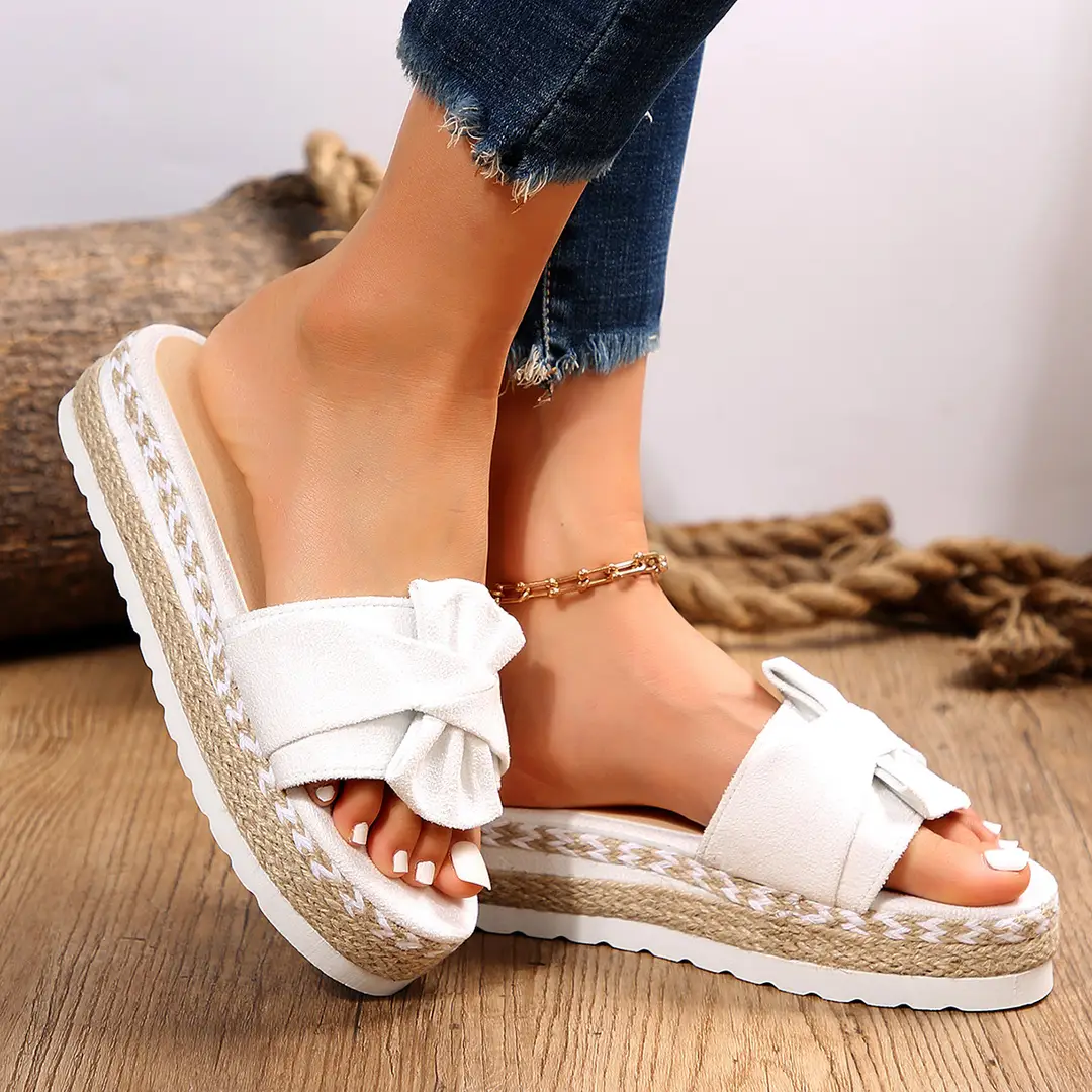 2024 Summer new platform platform heel cross-border large size women's slippers fashion bow open toe beach shoes — feature 21