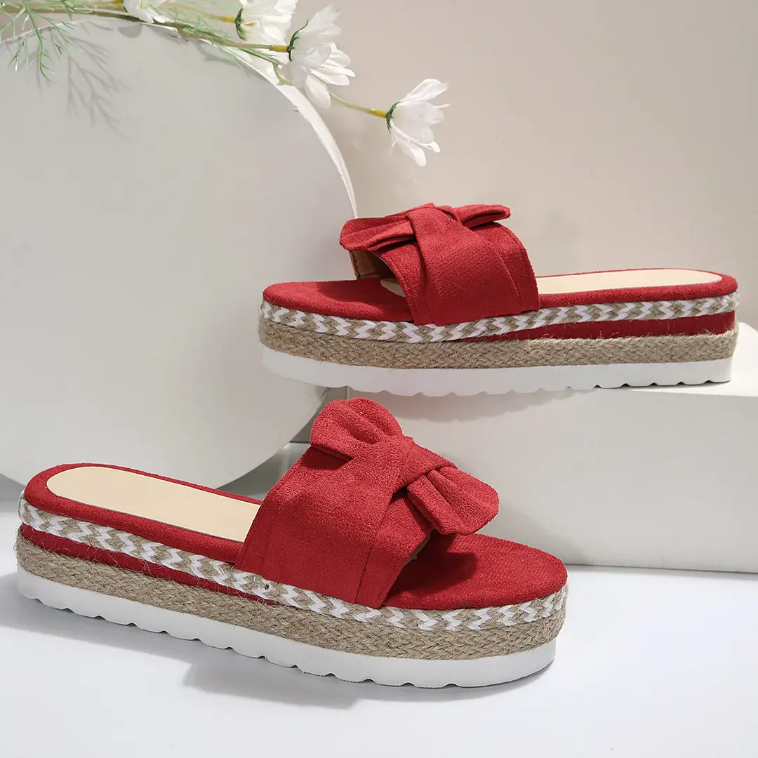2024 Summer new platform platform heel cross-border large size women's slippers fashion bow open toe beach shoes — feature 22