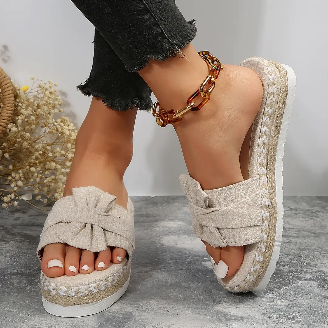2024 Summer new platform platform heel cross-border large size women's slippers fashion bow open toe beach shoes — feature 25