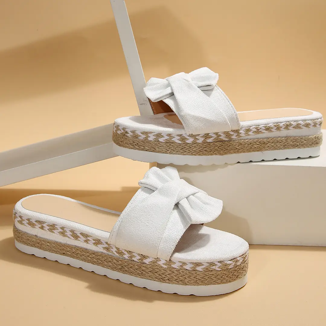 2024 Summer new platform platform heel cross-border large size women's slippers fashion bow open toe beach shoes — feature 3