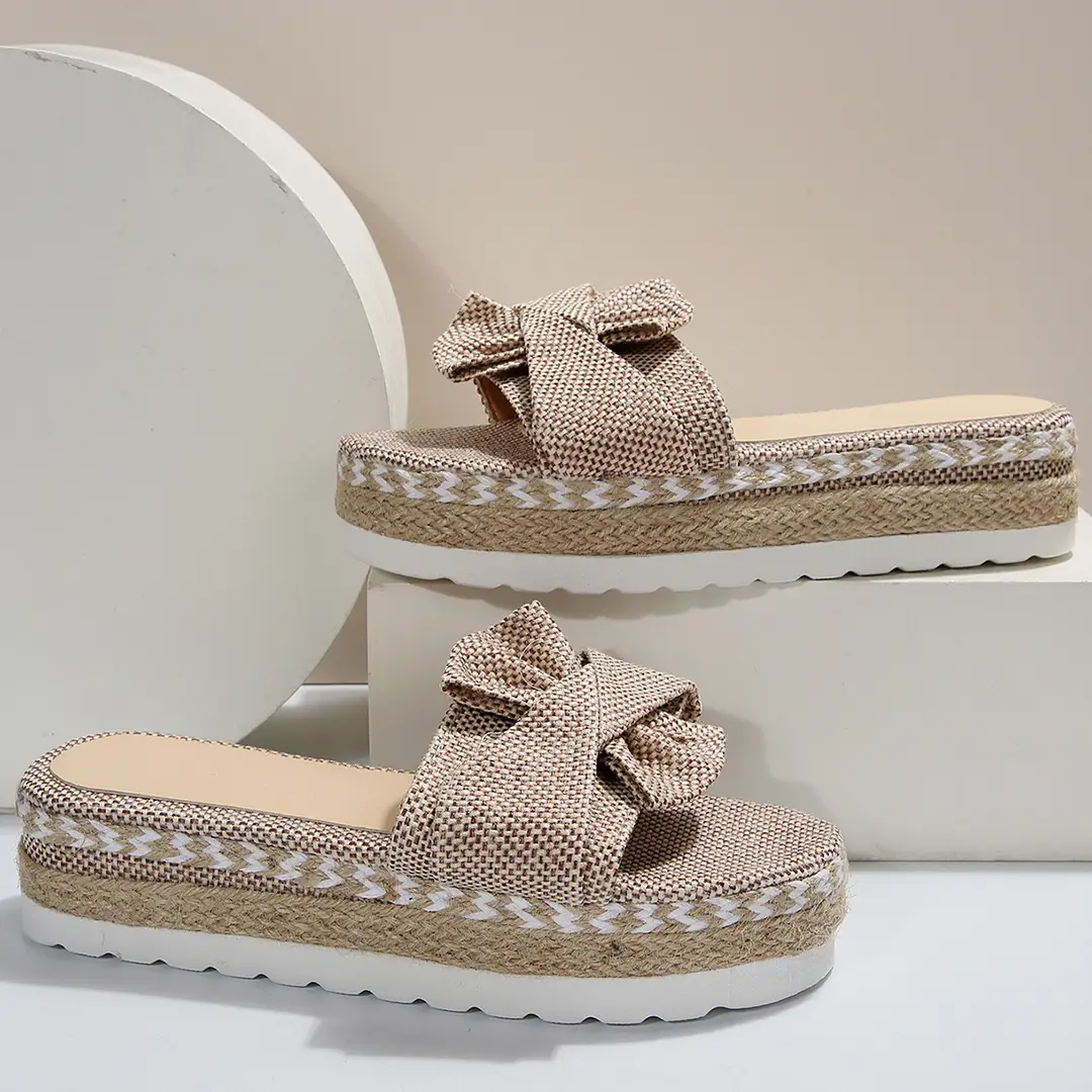 2024 Summer new platform platform heel cross-border large size women's slippers fashion bow open toe beach shoes — feature 6