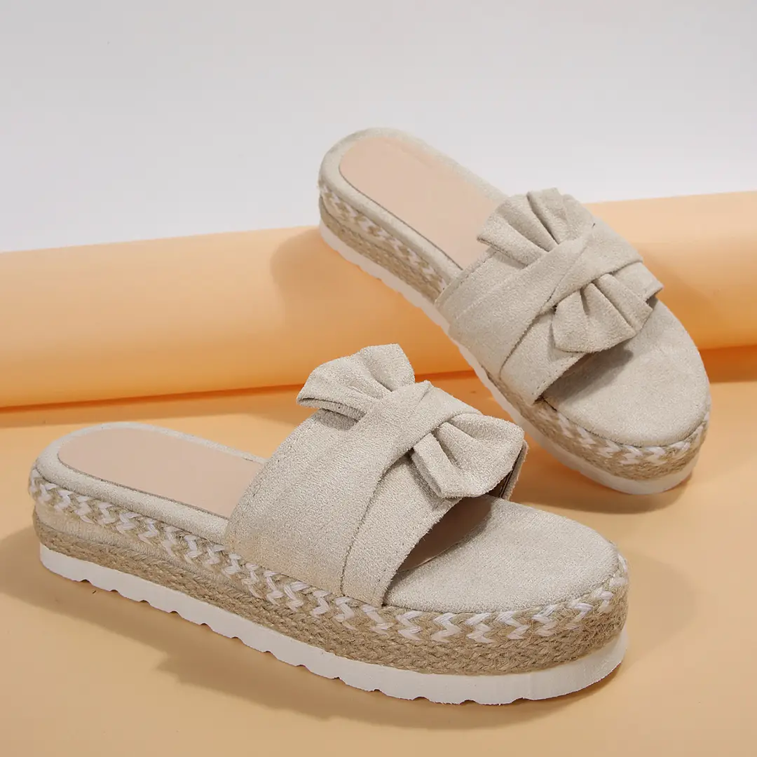 2024 Summer new platform platform heel cross-border large size women's slippers fashion bow open toe beach shoes — feature 7