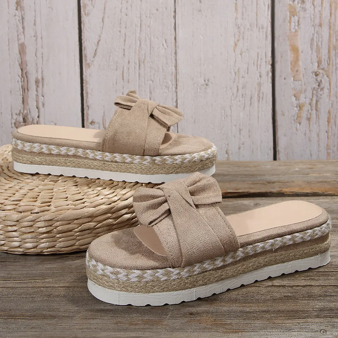 2024 Summer new platform platform heel cross-border large size women's slippers fashion bow open toe beach shoes — feature 8