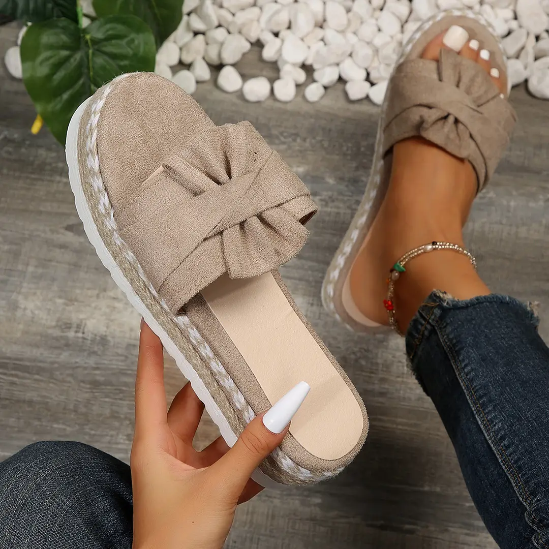 2024 Summer new platform platform heel cross-border large size women's slippers fashion bow open toe beach shoes - Image 6