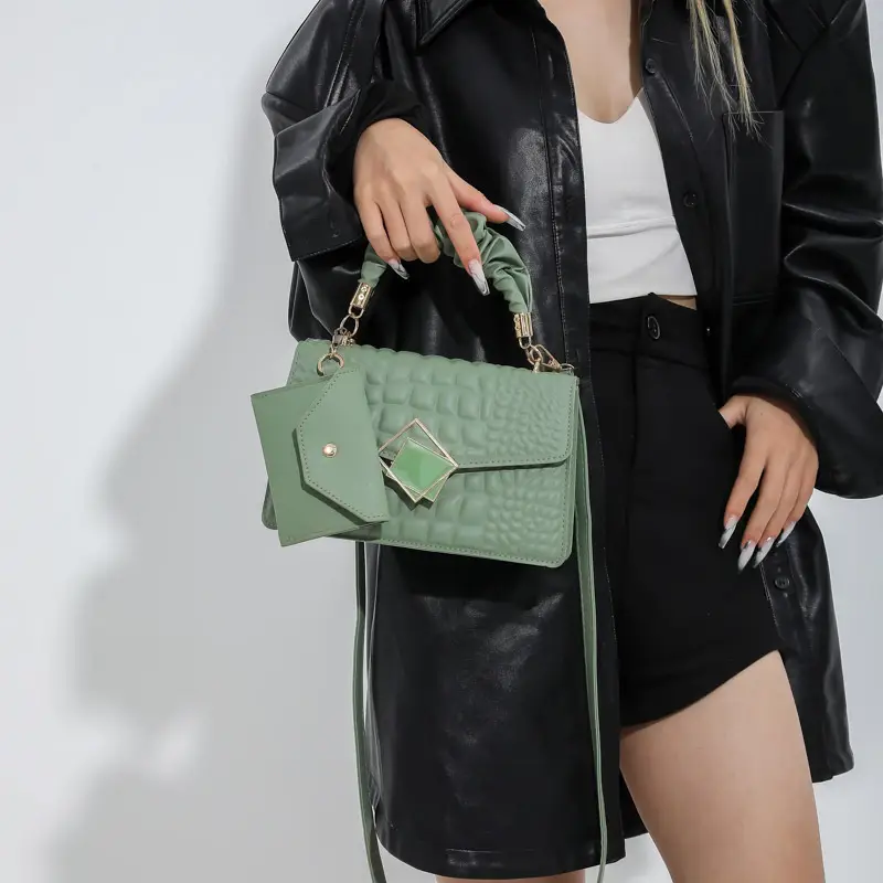 Women's Green Croc Leather Messenger Bag 2024 - Image 8