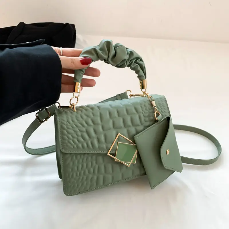 Women's Green Croc Leather Messenger Bag 2024 - Image 3