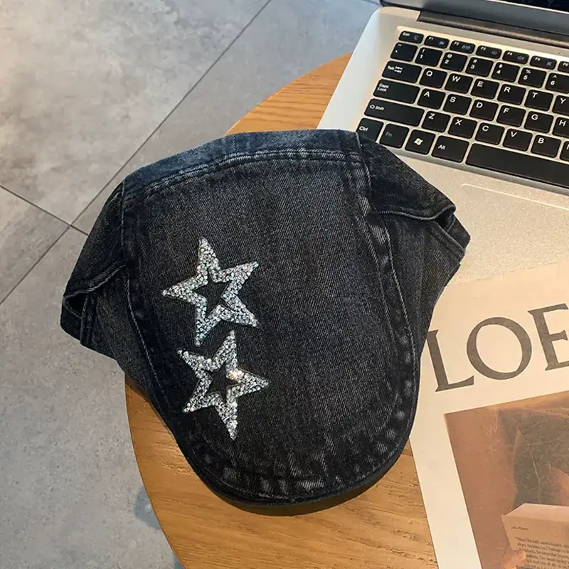 Women Denim Star Hat Retro Artist Peaked Beret — feature 13