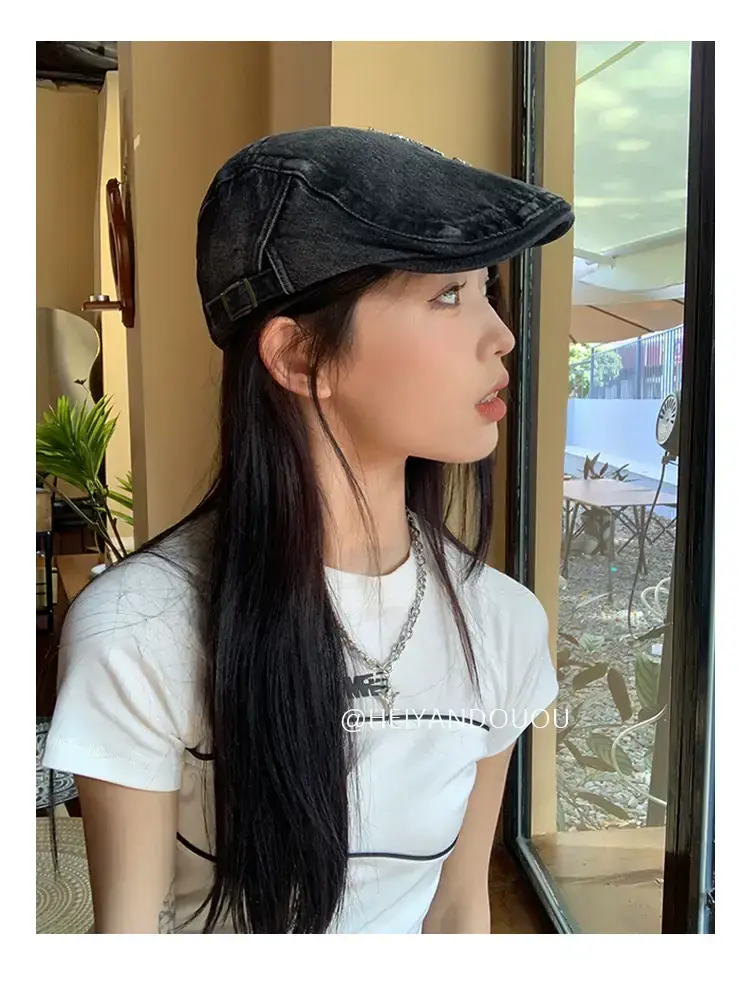 Women Denim Star Hat Retro Artist Peaked Beret — feature 9