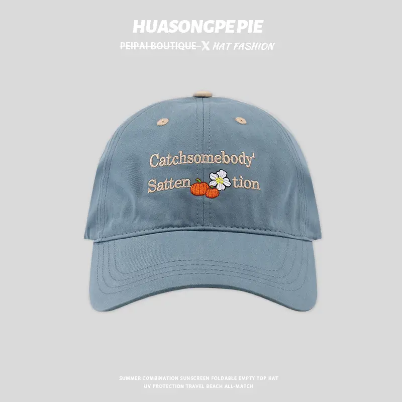 Women Blue Embroidered Peaked Cap Spring Summer - Image 2