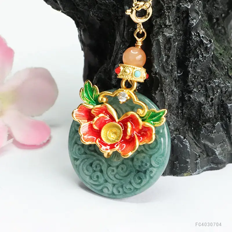 Jade Necklace Blue Floral Safety Buckle Pendant - Image 3