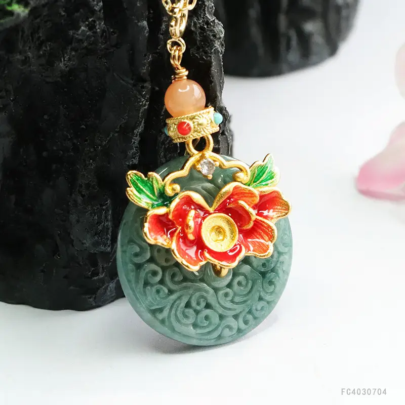 Jade Necklace Blue Floral Safety Buckle Pendant - Image 4