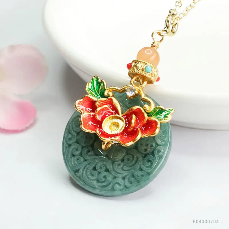 Jade Necklace Blue Floral Safety Buckle Pendant - Image 5