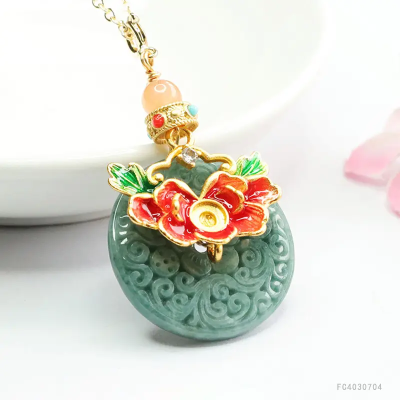 Jade Necklace Blue Floral Safety Buckle Pendant — feature 8