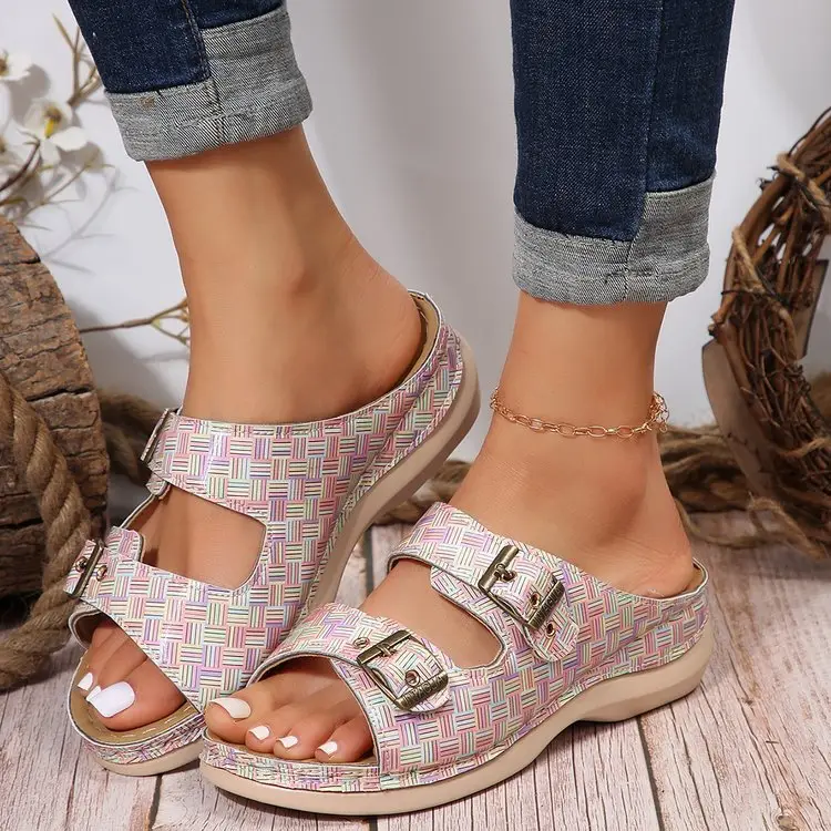 Women Plaid Hollow Metal Sandals Summer 2024 — feature 13