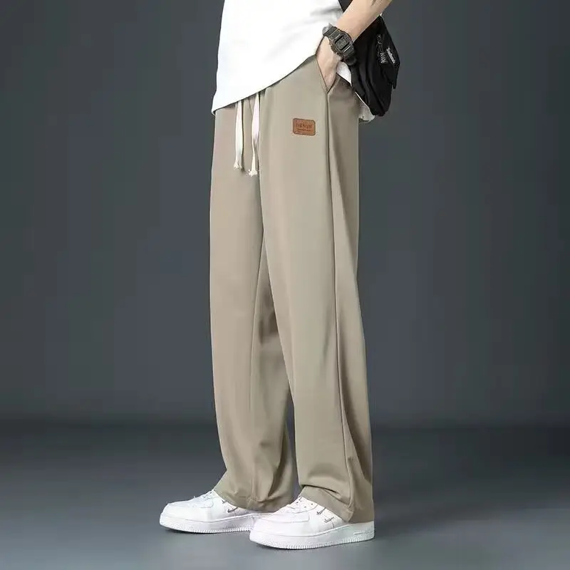 Men Grey Loose Fit Casual Pants Mid Waist Spring Fall