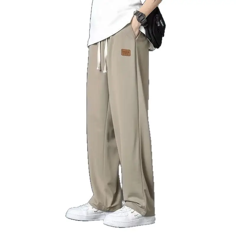 Men Grey Loose Fit Casual Pants Mid Waist Spring Fall