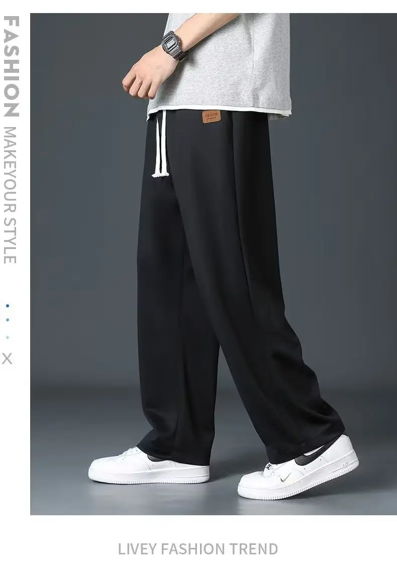 Men Grey Loose Fit Casual Pants Mid Waist Spring Fall — feature 11