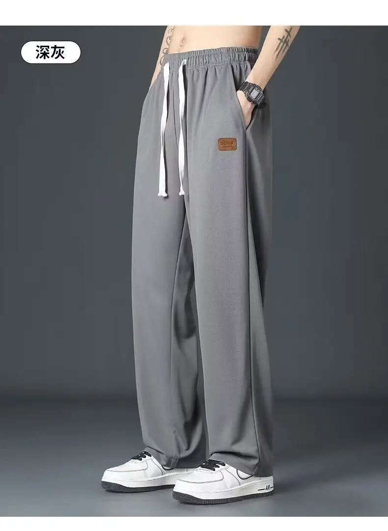 Men Grey Loose Fit Casual Pants Mid Waist Spring Fall — feature 15