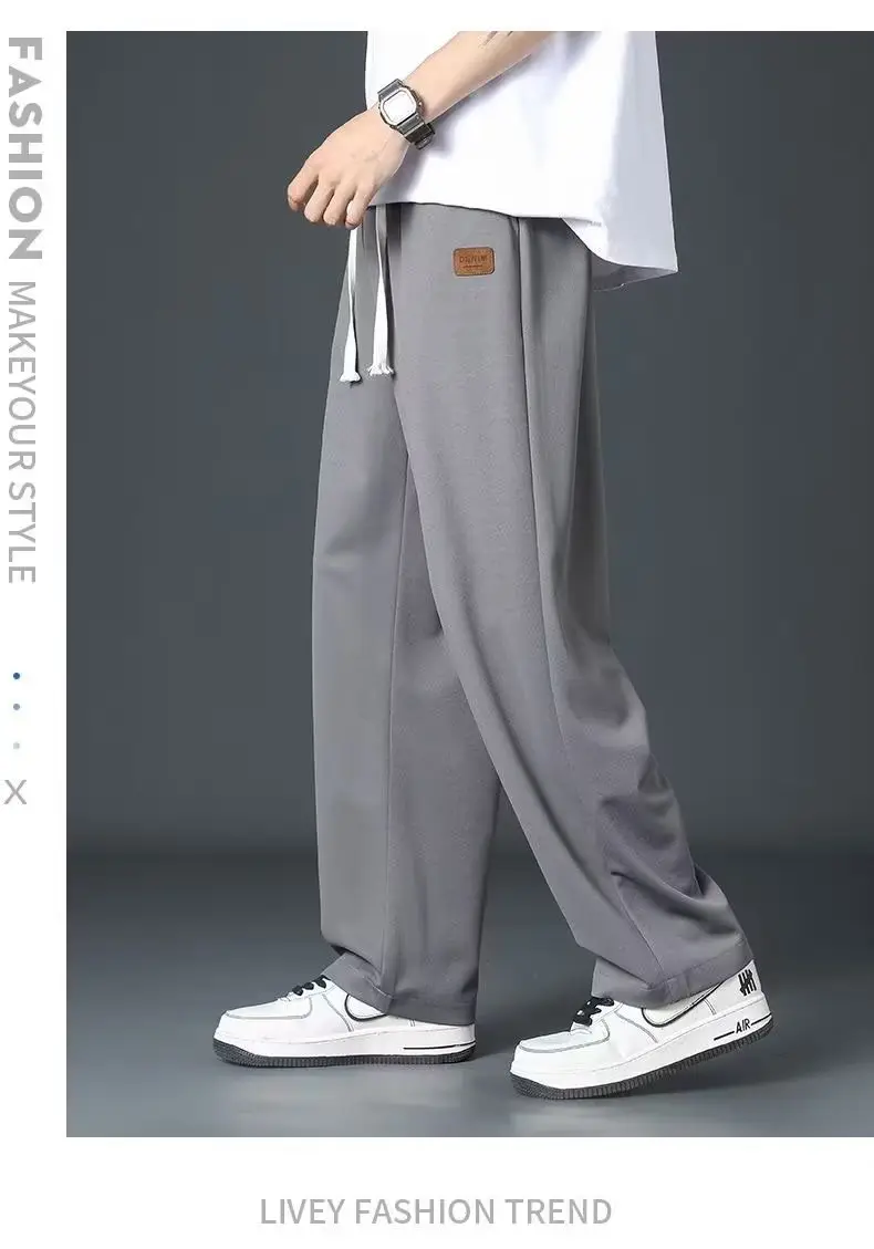 Men Grey Loose Fit Casual Pants Mid Waist Spring Fall — feature 16