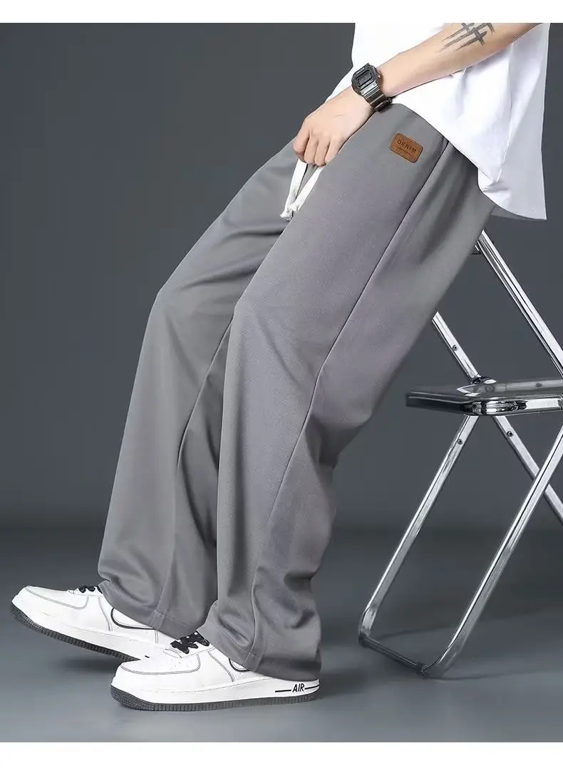 Men Grey Loose Fit Casual Pants Mid Waist Spring Fall — feature 17