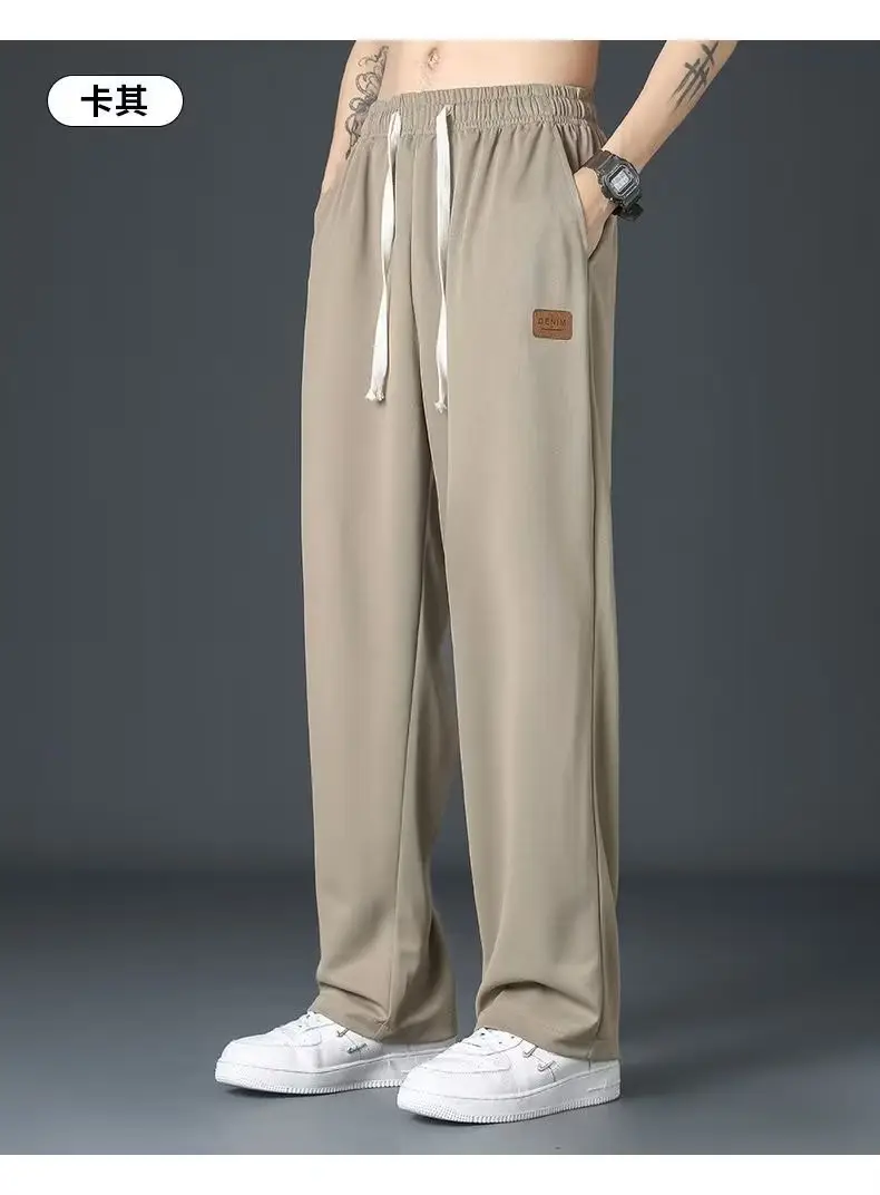 Men Grey Loose Fit Casual Pants Mid Waist Spring Fall — feature 18