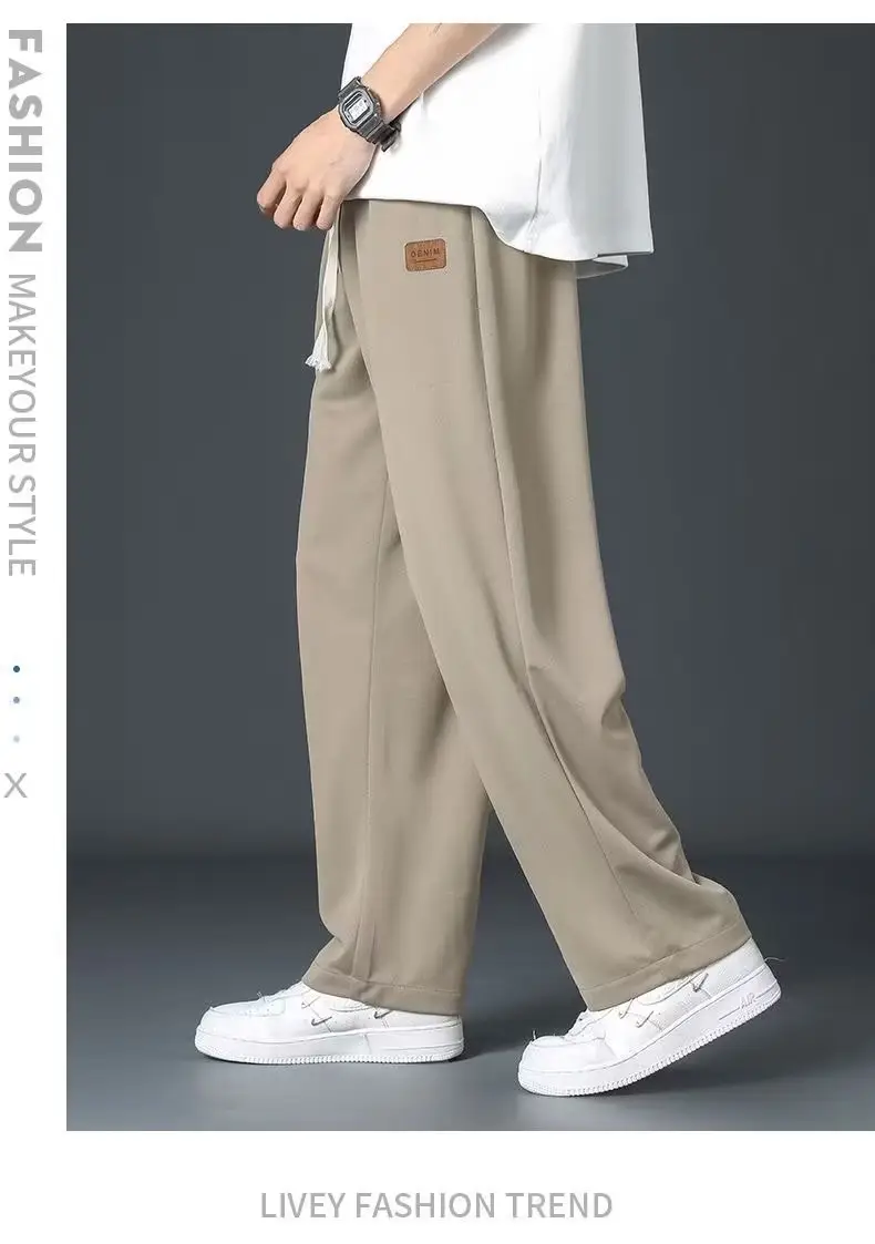 Men Grey Loose Fit Casual Pants Mid Waist Spring Fall — feature 19