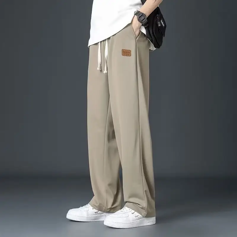 Men Grey Loose Fit Casual Pants Mid Waist Spring Fall