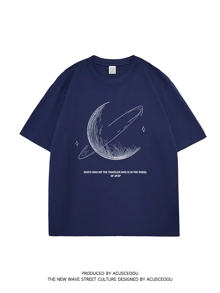 Acu Men Navy Starry Sky Line Print T-Shirt 2026